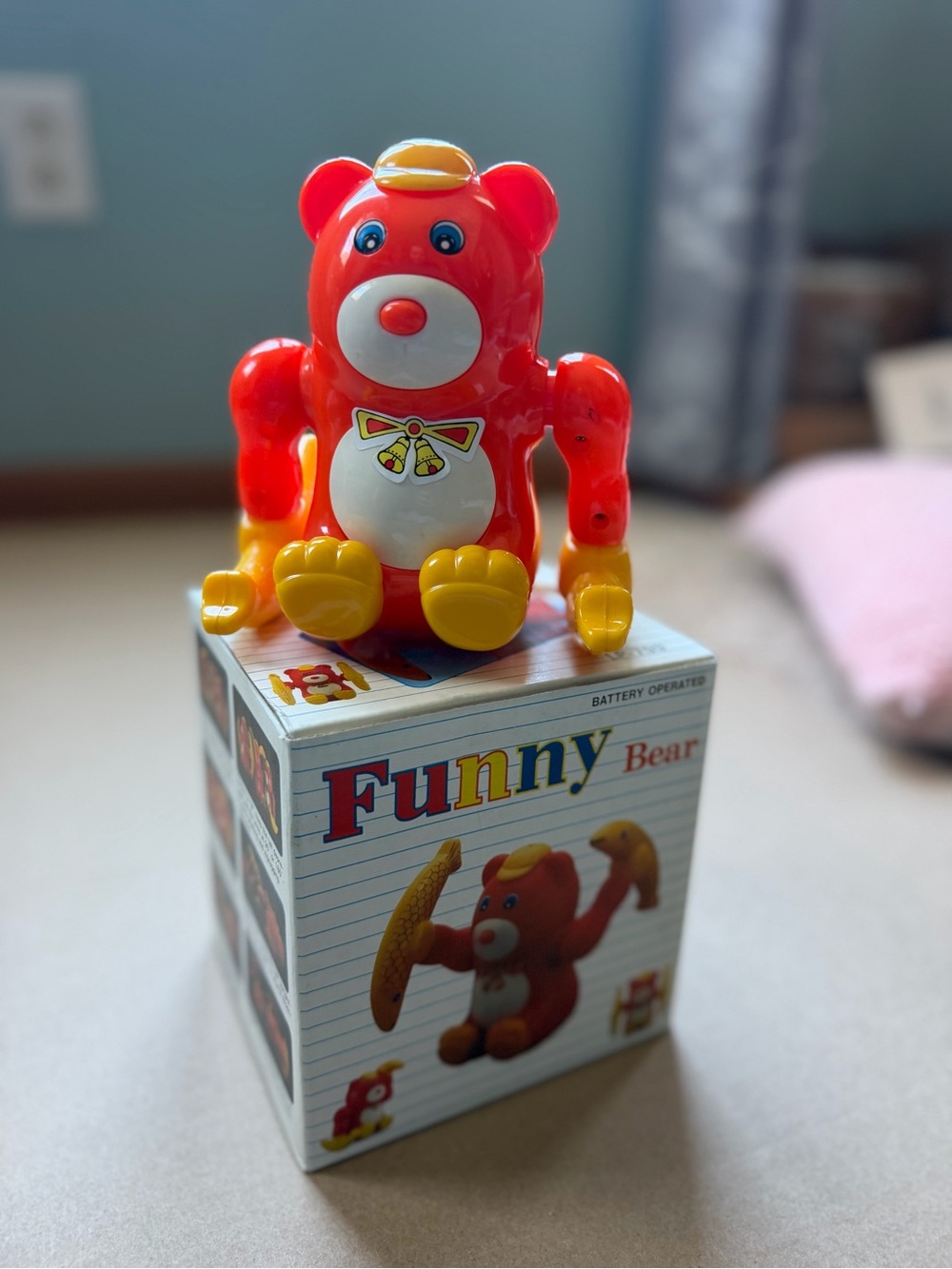 Vintage 1986 Funny Bear Battery Operated Flip Tumbling Toy w/ Original Box